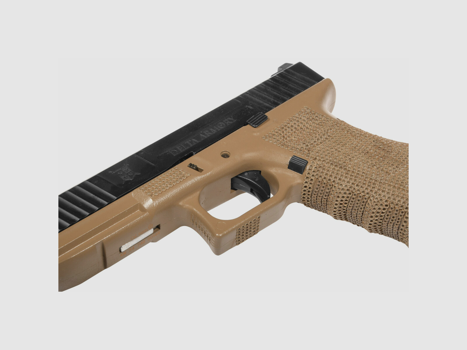 P04 GBB Airsoft Pistol with Grip Stippling in Tan | Delta Armory