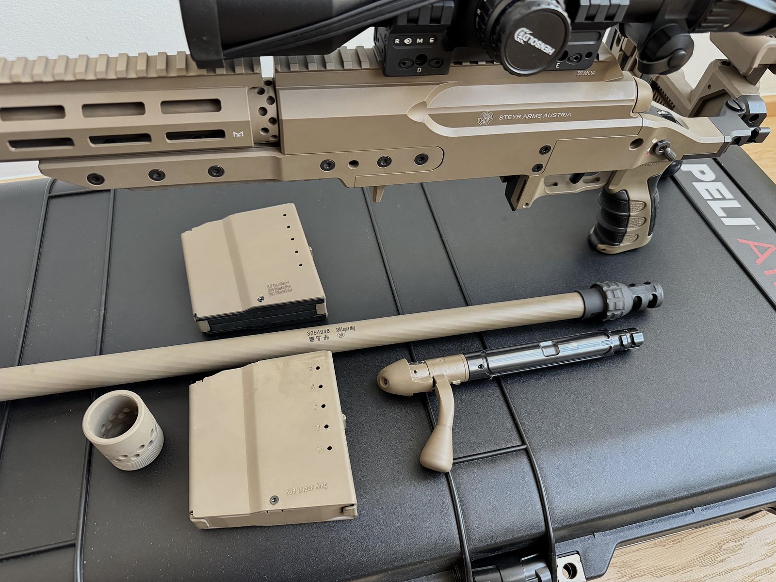 Exclusieve complete set-up – Steyr SSG M1 in .338 Lapua Mag. met verwisselbare loop 6.5 Creedmoor & premium accessoires