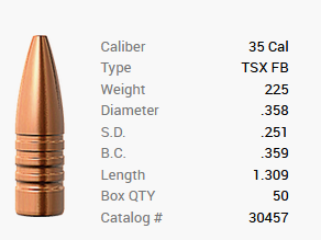 Proiettile Barnes .35/.358 225GR TSX HP FB 50 pezzi