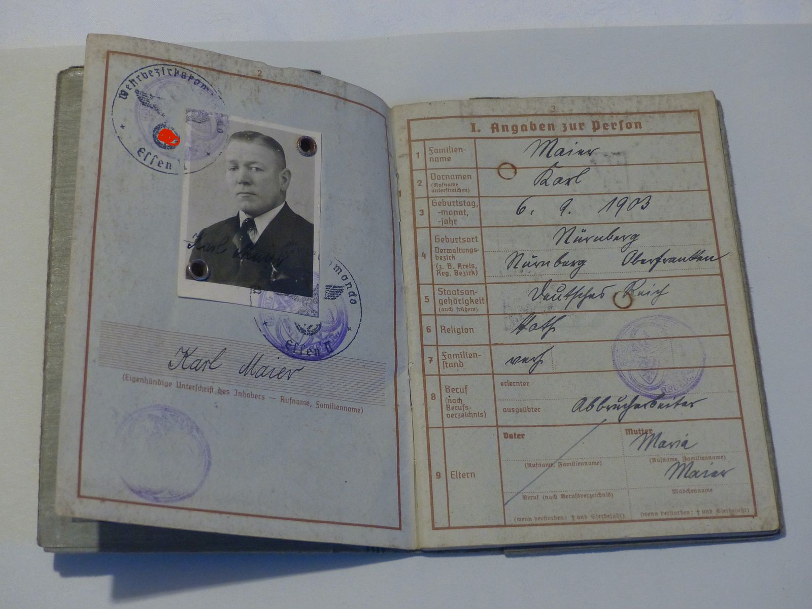 Passaporto militare 1940 II Guerra Mondiale comando di distretto militare Essen vintage
