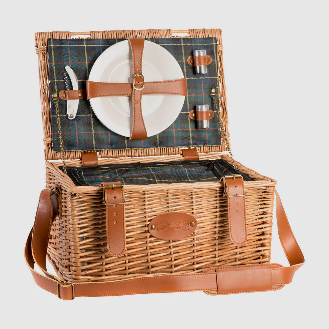Lovergreen picnic motif picnic basket for two people Scottish Trianon green