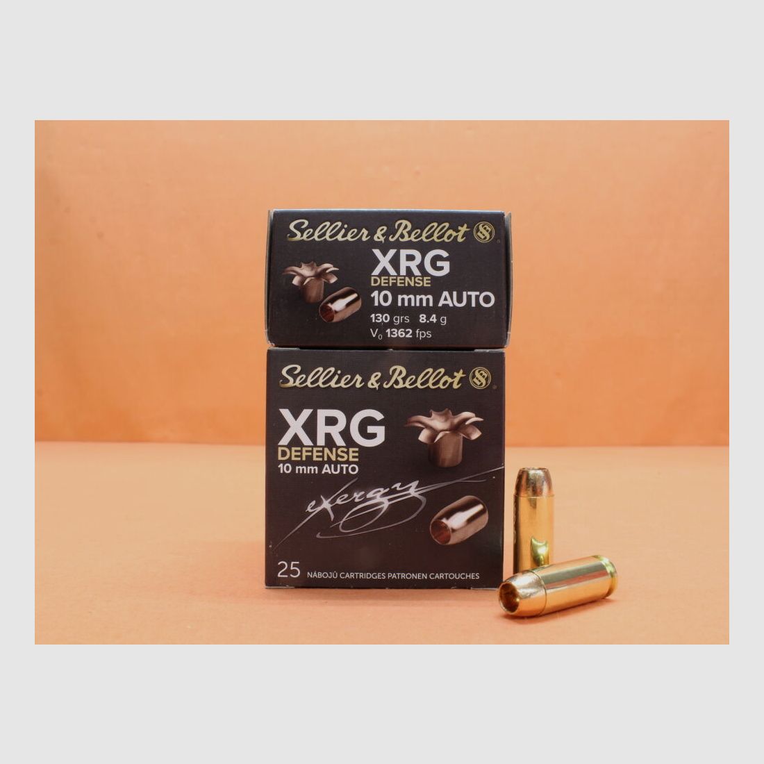 S&B Sellier & Bellot cartridges 10mmAuto S&B/ Sellier&Bellot 130grs HP XRG Defense full copper lead-free packaging 25 cartridges/ 8.4g hollow point
