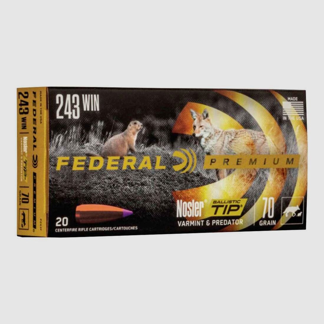 .243 Win. Premium Nosler Ballistic V-Shok 4,6g/70grs. Munición Federal