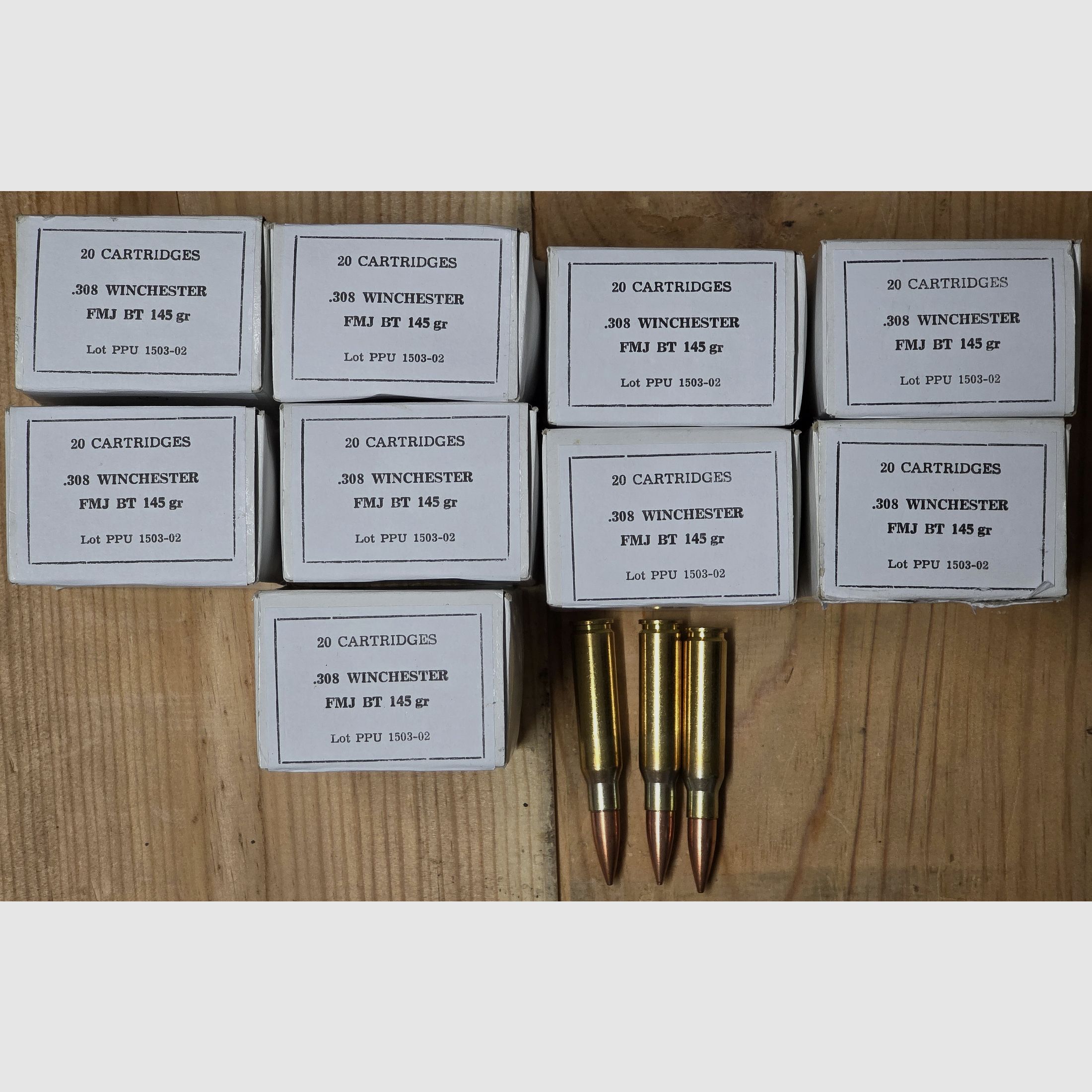  180 Patronen PRVI/PPU .308 Win. 145grs - FMJ BT Military