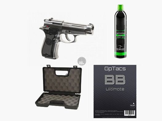 SET !!! Softair - Pistole - WE - M84 Full Metal GBB silver - ab 18, ber 0,5 Joule