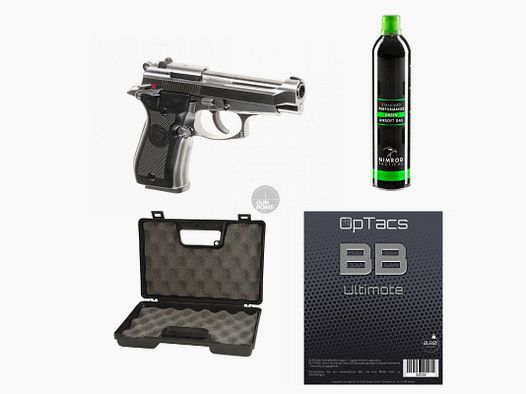 SET !!! Airsoft - Pistol - WE - M84 Full Metal GBB silver - from 18, over 0.5 Joule