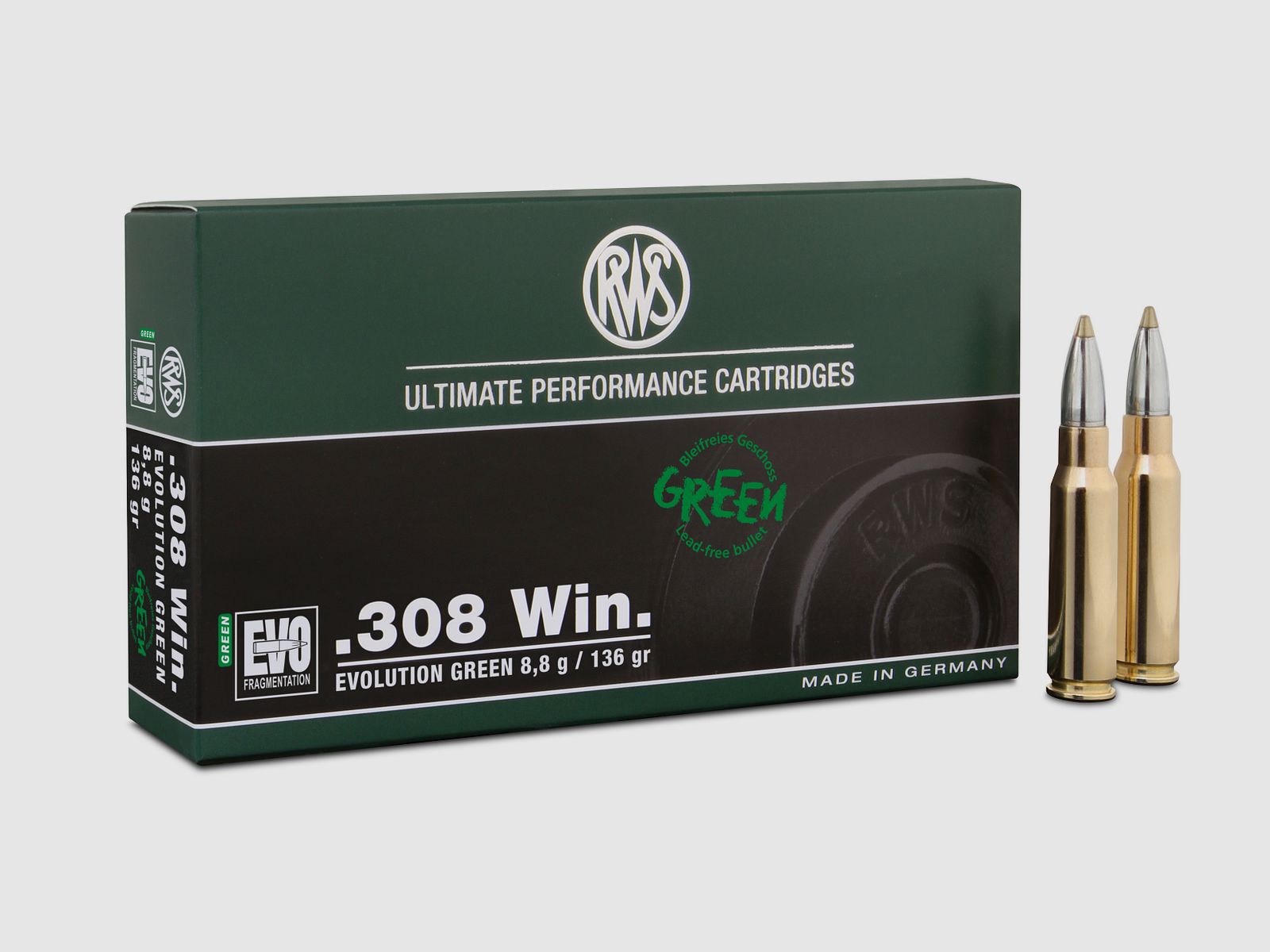 RWS .308 Win Evolution Green 9,0g/139gr Cartuchos de rifle sin plomo