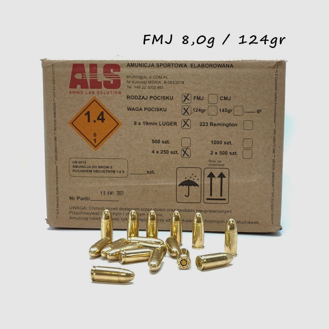 Munizioni ricaricate 9x19mm 124grFMJ 130PF, immagine 4 di 4