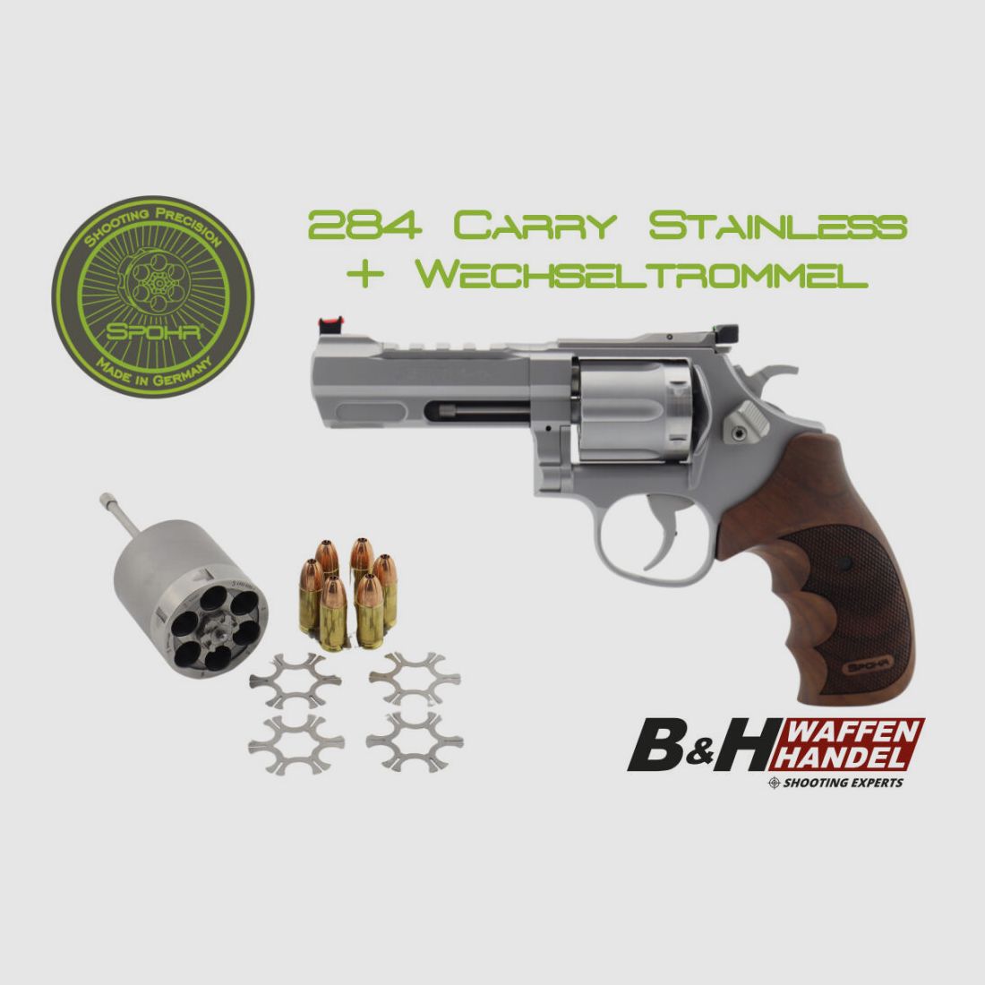 Spohr 284 Carry RVS 4 inch revolver met verwisselbare trommel