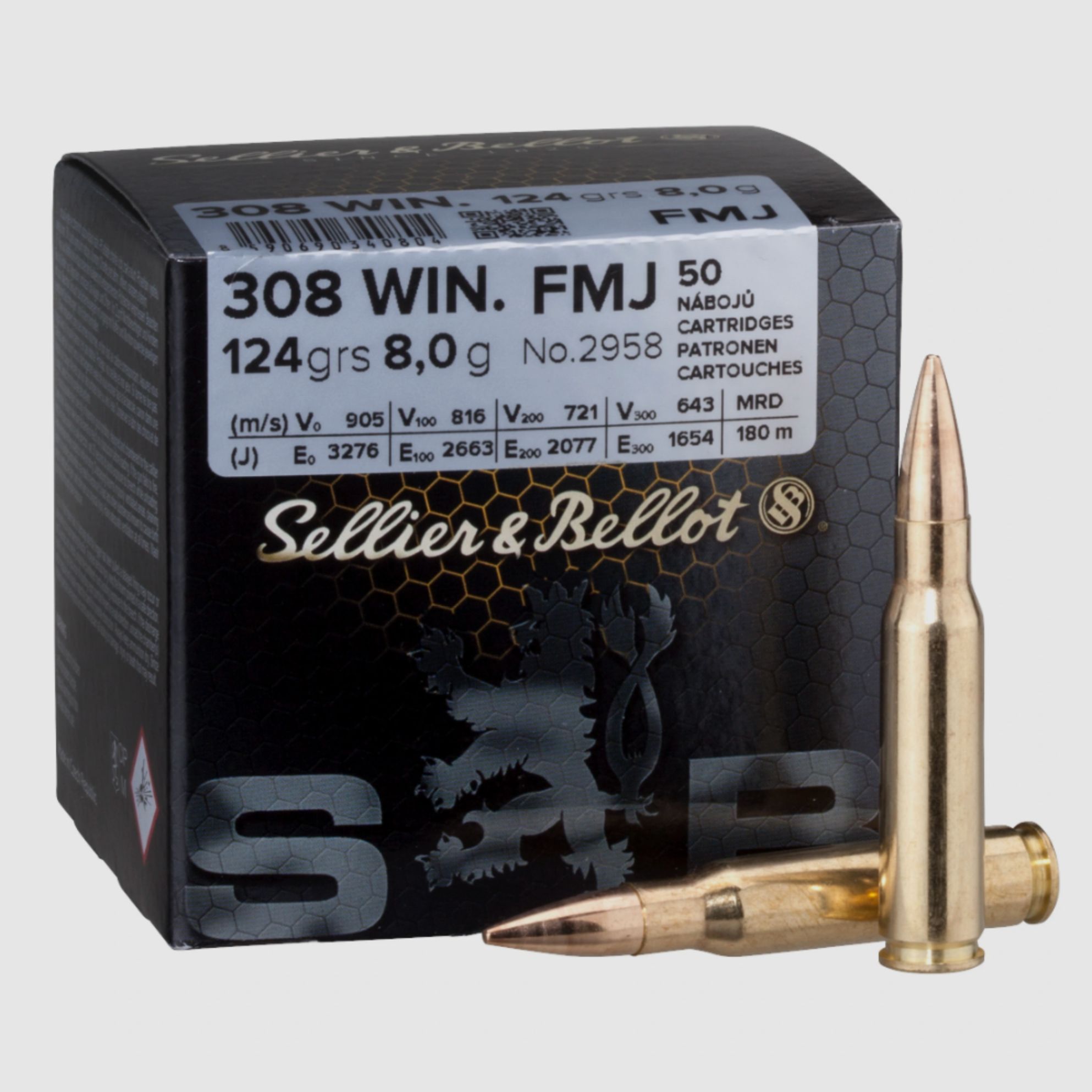 Sellier & Bellot 171318 .308 Win. FMJ 8.0g 124grs. 50 pieces