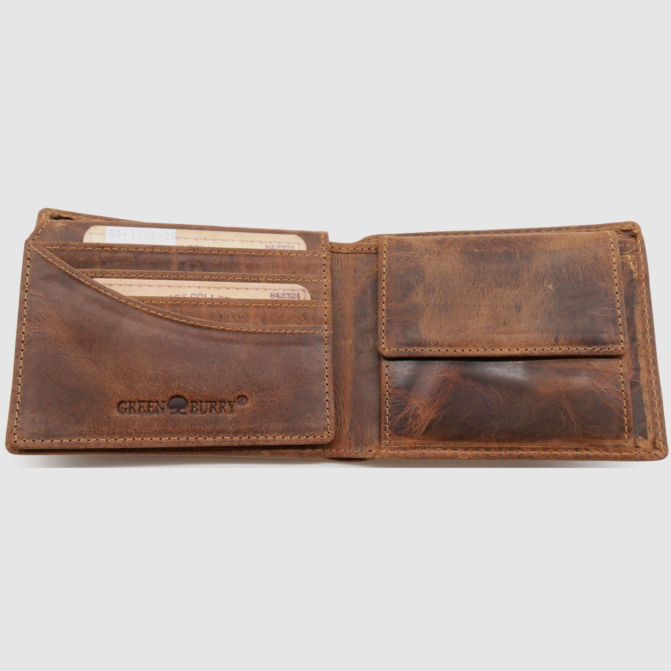 Greenburry Leder Geldbörse braun Vintage Animal Wolf Collection 1705-Wulf