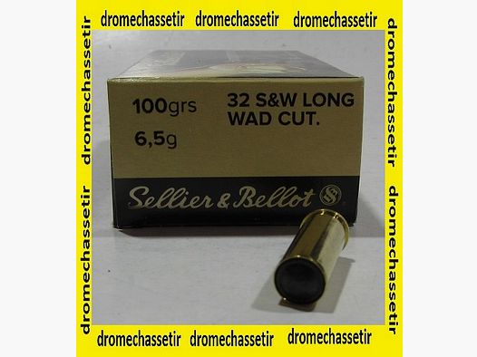 BOITE 50 CARTOUCHES SELLIER & BELLOT, CAL 32 SMITH & WESSON LONG, WAD CUTTER 100 GRAINS