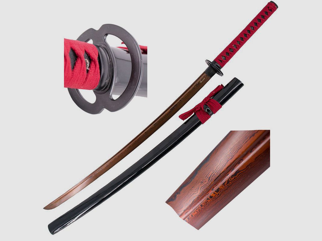 Katana Practical Yume z czerwoną klingą damastową