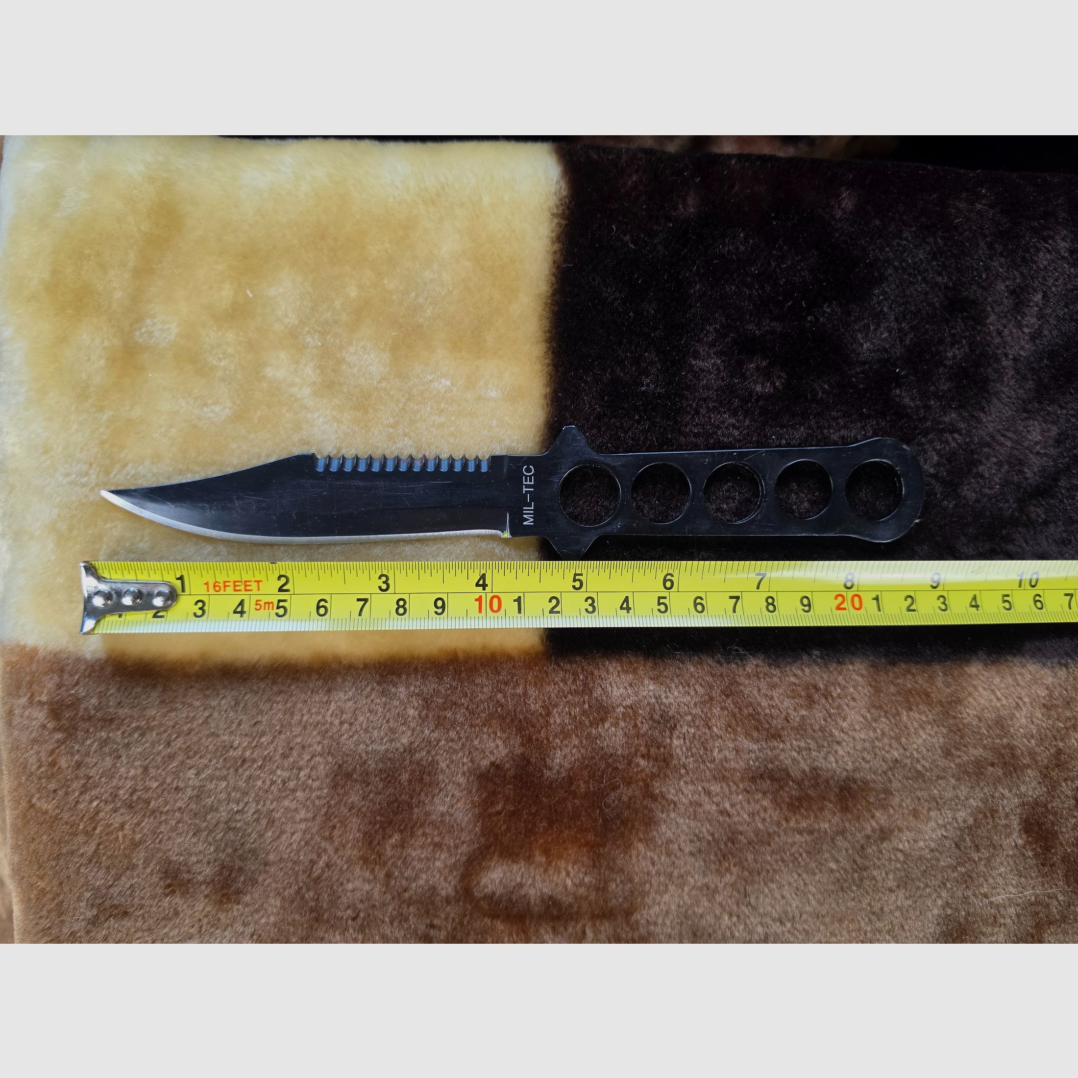 Mil-Tec tactisch inzet- & outdoormes (zwart) met zaagtandrug – licht volledig metalen mes, afbeelding 1 van 4
