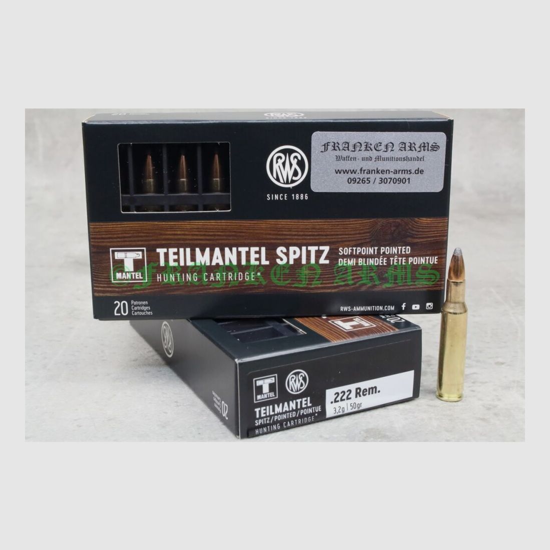 RWS Teilmantel .222 Rem. 50gr. 3,2g 20 Stück Staffelpreise