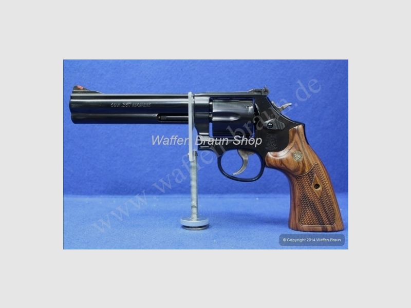 Smith & Wesson Mod 586-8 brüniert 6" mit original Holzgriffschalen  (Neues Model seit 2012)