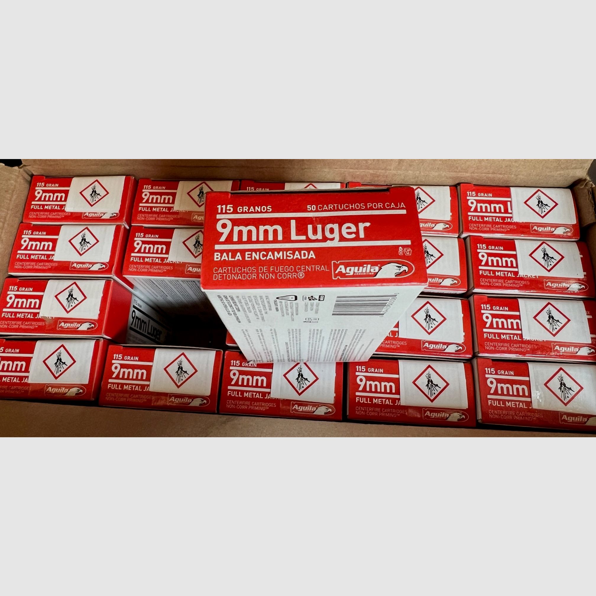 1000 pieces of Aguila Standard 9mm Luger (9x19) FMJ 115 grs pistol cartridges