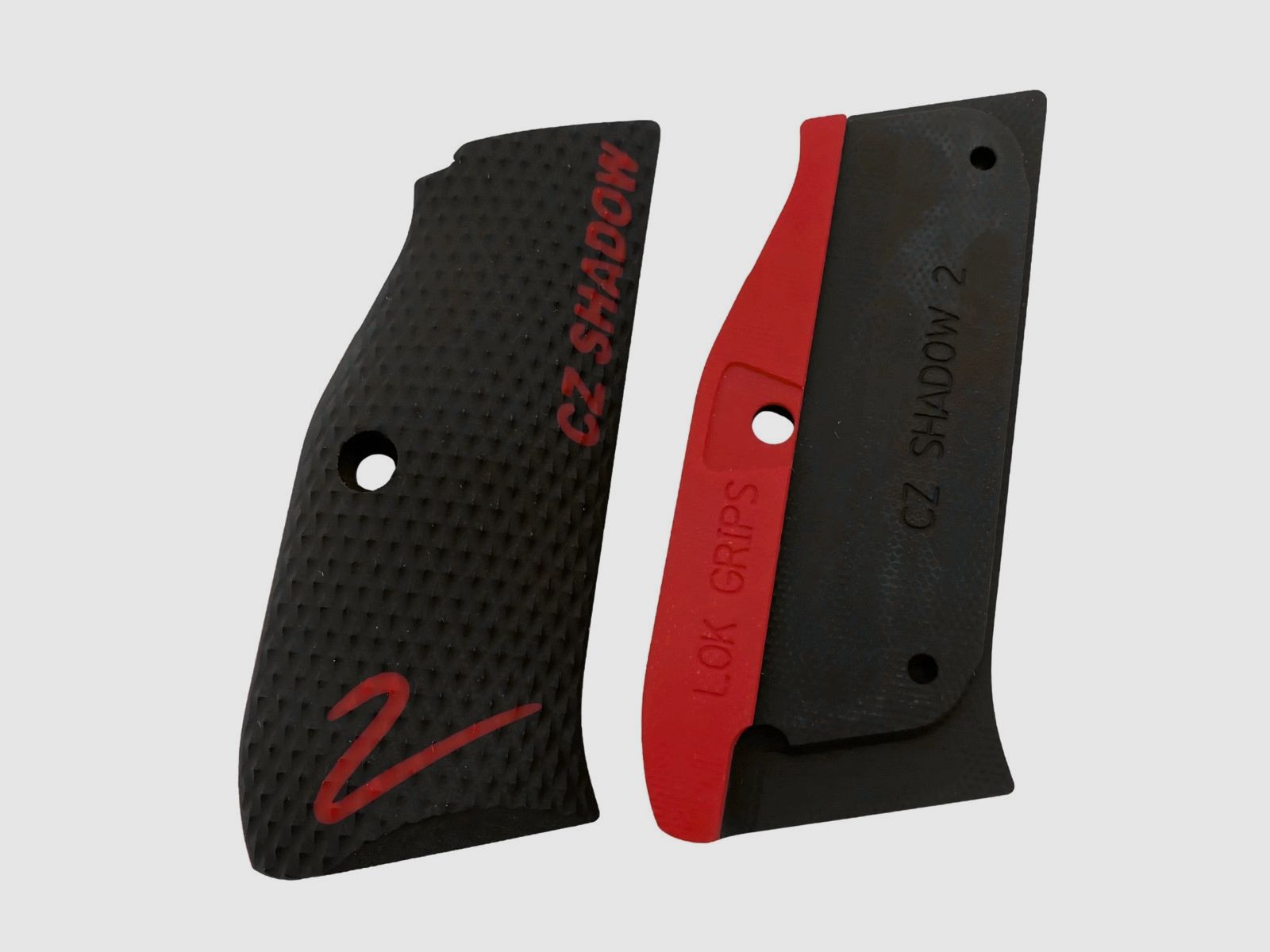 Lok Grips – guancette Palm Swell Roughnecks per CZ75/Shadow 2 – Rosso Nero, immagine 2 di 2