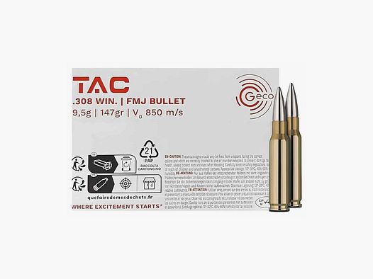 Munizioni 308 Win Geco TAC 147 gr. FMJ 5x conf.20 pz.