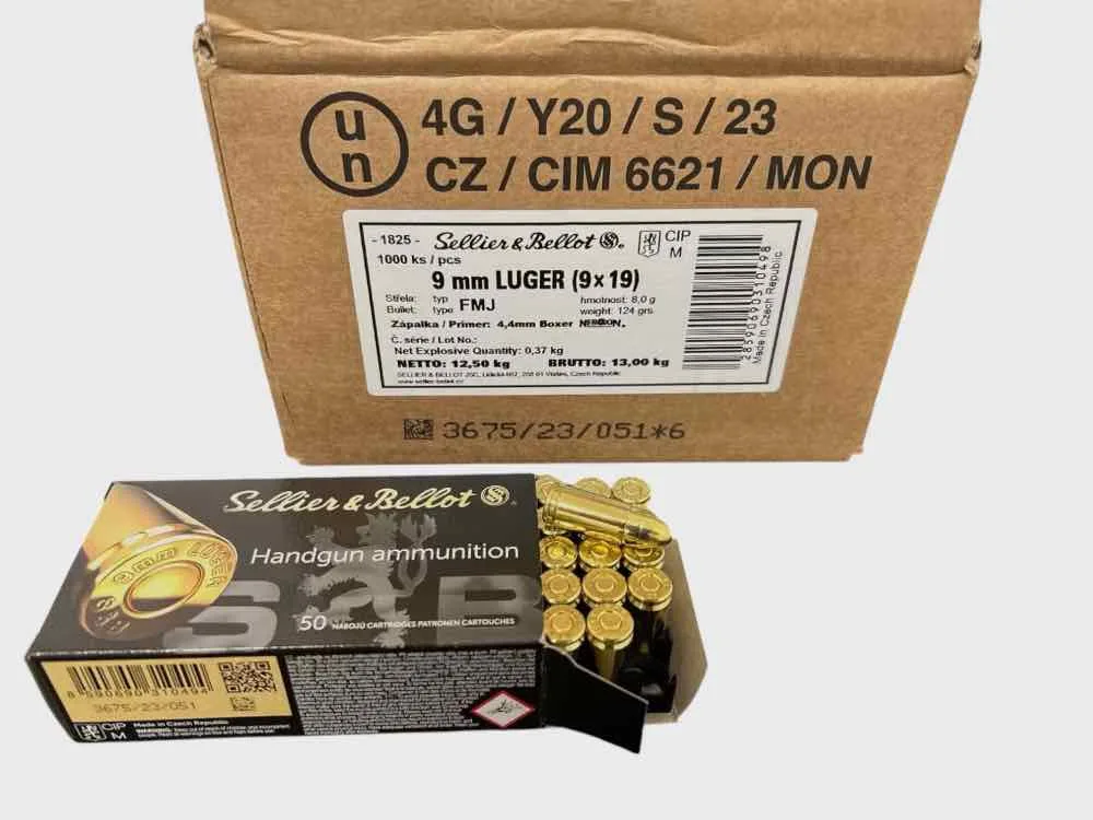 Sellier & Bellot 9 mm Luger FMJ 124grs. / 10.000 st., afbeelding 2 van 2