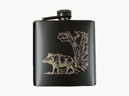 Fritzmann stainless steel hip flask 180 ml with boar engraving