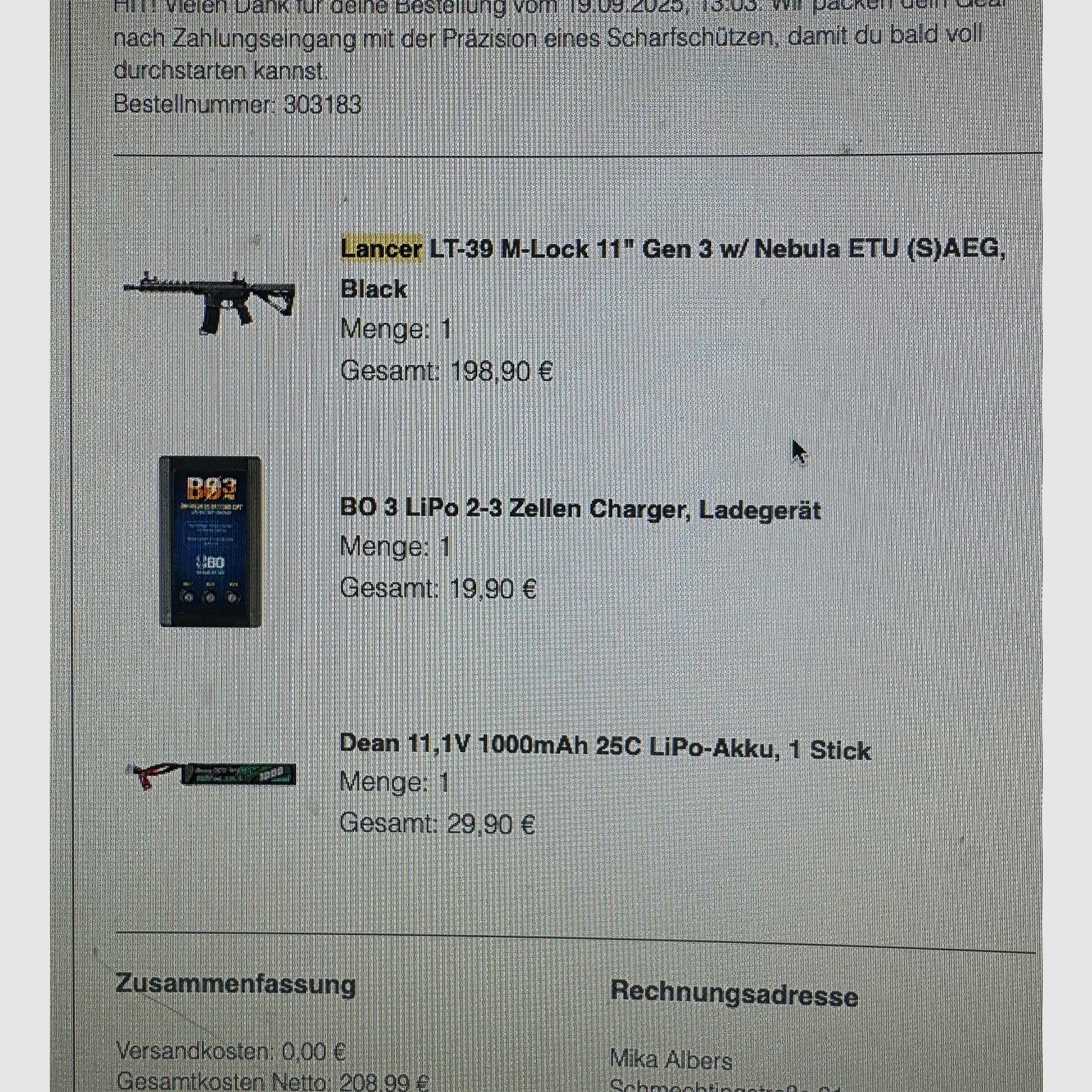 Lancer LT-39 M-Lock 11" Gen 3 con Nebula ETU (S)AEG incl. accessori / tutto come nuovo
