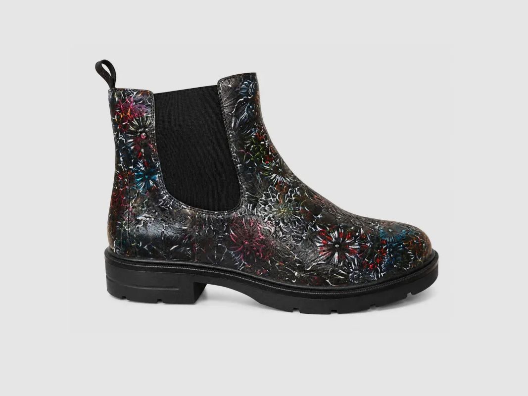 Schwarze Dase-Muster Stiefeletten aus Leder für Damen, Bild 2 von 3