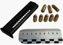 Decommissioning 8 cartridges in full metal jacket with brass case cal. 9x18 Makarov including magazine