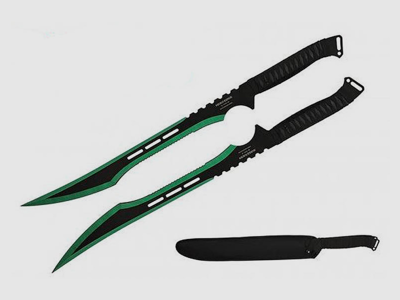 Ninja Schwerter Set mit Scheide mit grünem Finish