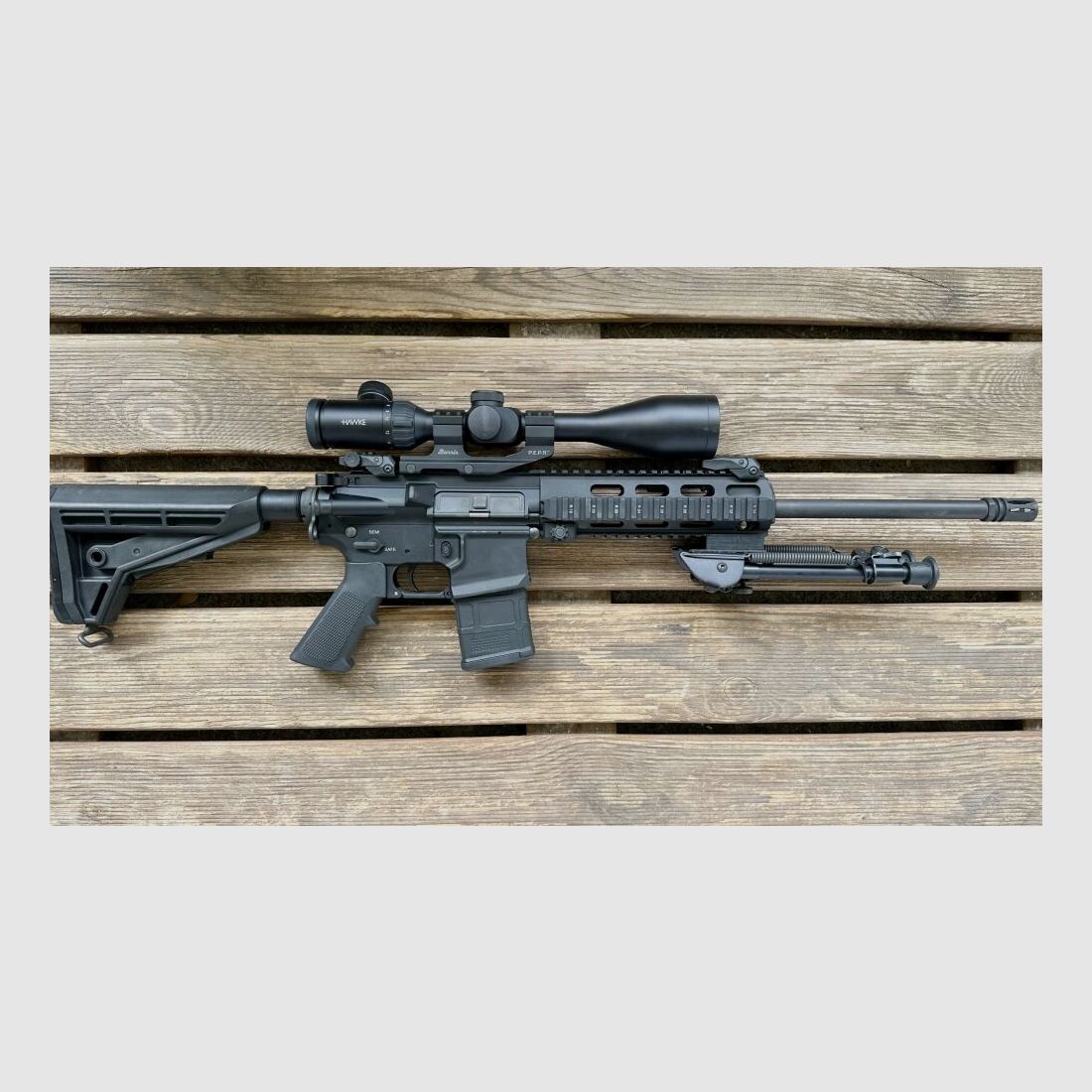 Haenel Mod. CR 223 mit Hawke 6-18x50 Endurance Zweibein offene Visierung Ko .223Rem