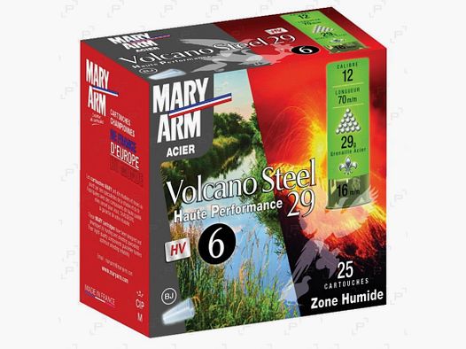 Scatola da 25 cartucce in acciaio MARY ARM VOLCANO STEEL 29 HV calibro 12/70