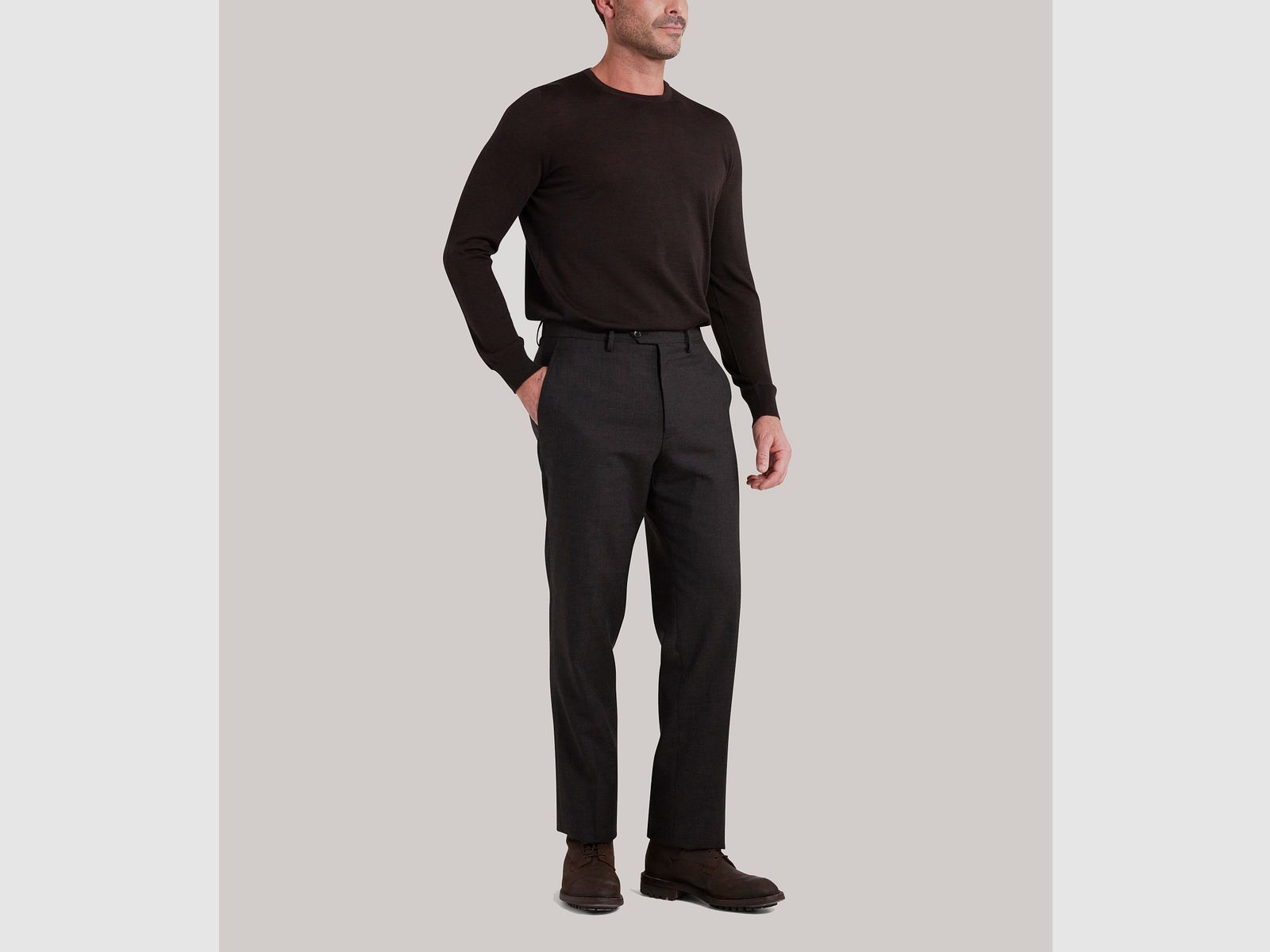 PURDEY LIGHTWEIGHT MERINO C-NECK, CHOCOLATE, billede 2 af 2