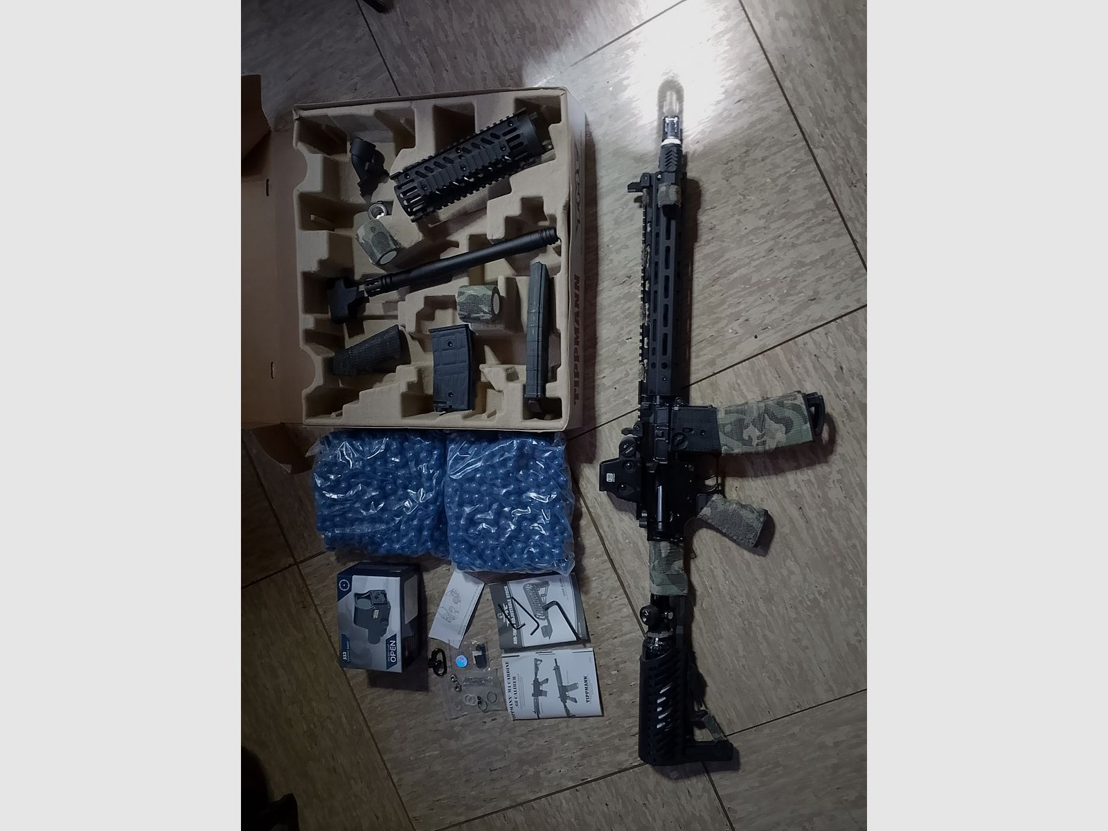 Tippmann Tmc Elite Markierer .68 akcesoria Paintballs Cal 68 CO2 zestaw Holo celownik czerwony zielony punkt lampa LED 3 magazynki