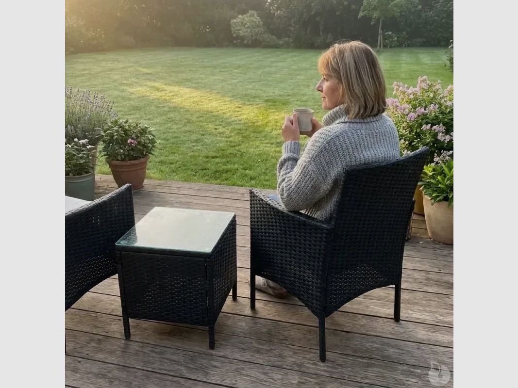 Gartenmöbelset 2 Stühle und niedriger Tisch geflochten schwarz, Bild 7 von 16