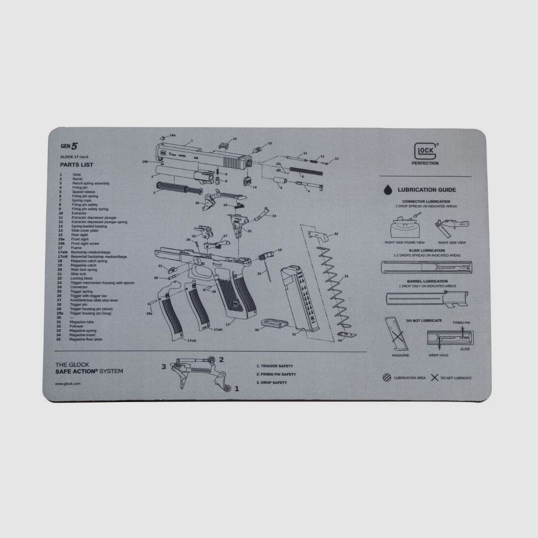 Tapis de support Glock / Tapis de nettoyage / Sous-matelas d'arme (cf. TEKMAT)