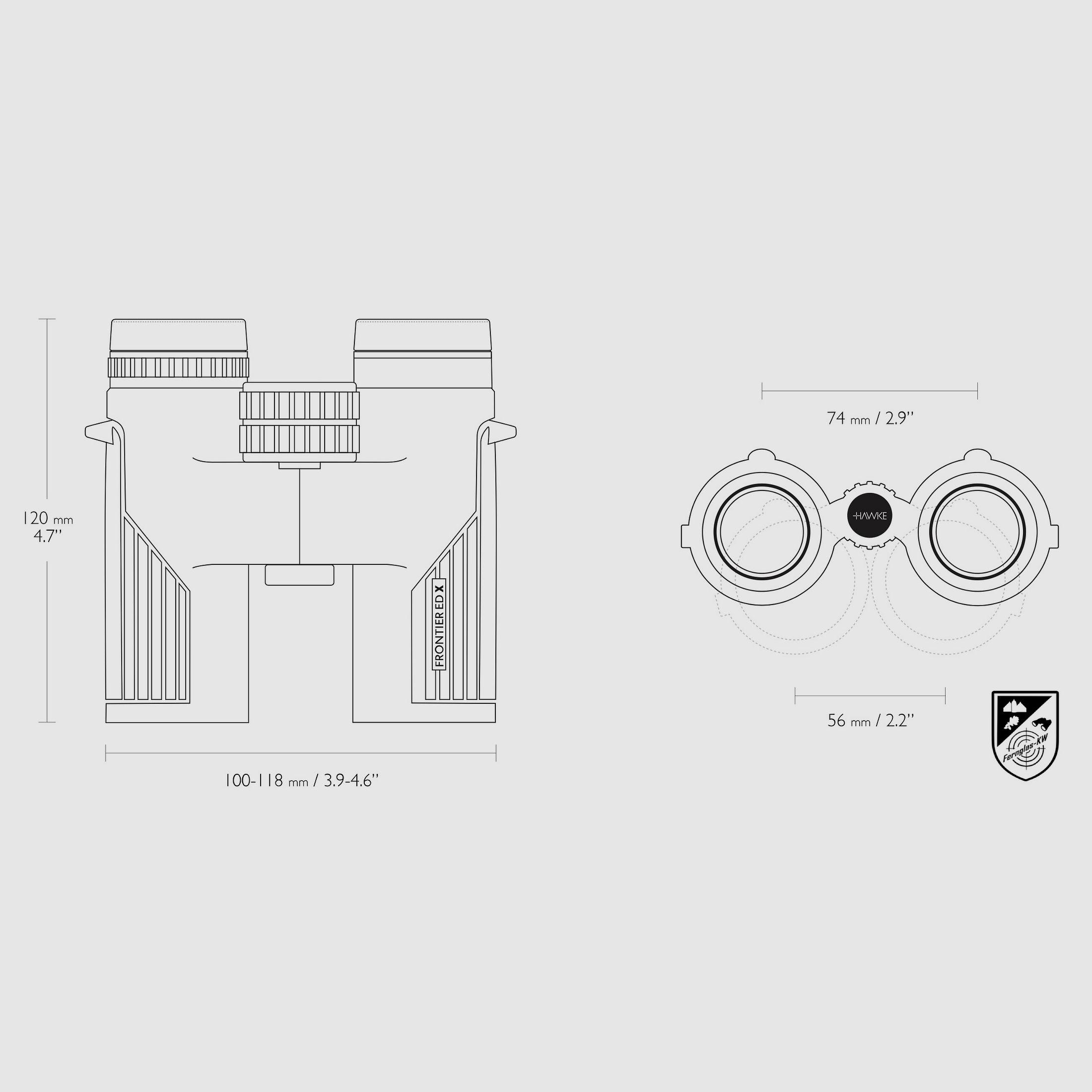 HAWKE 38008 Frontier H DX 10x32 Fernglas Grau mit Zubehör