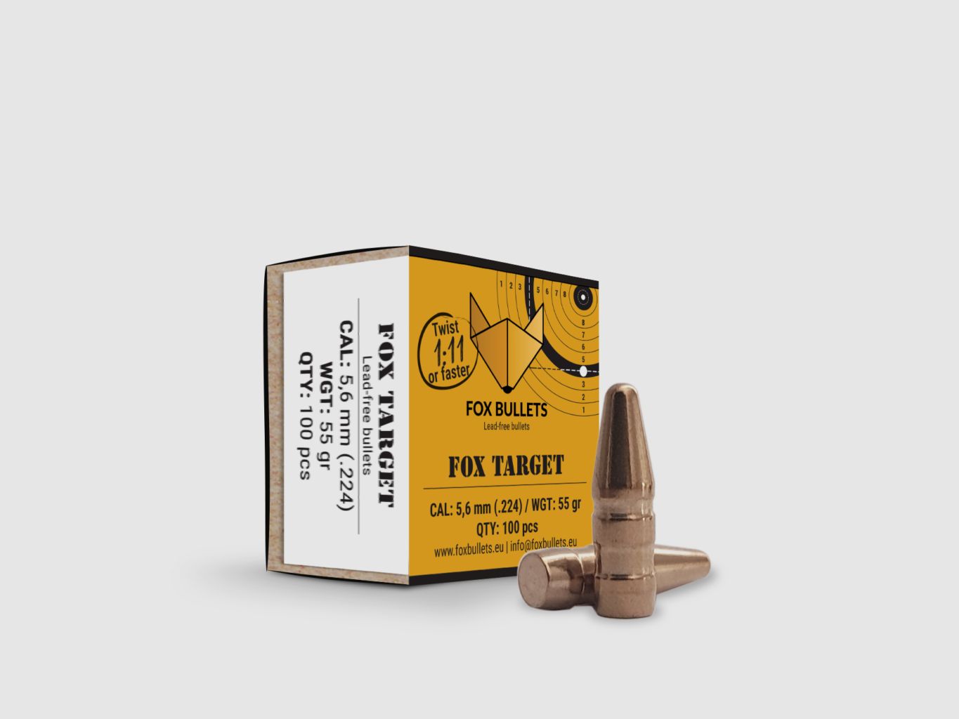Fox Bullets Target .224 3,6 g / 55 gr projectiles sans plomb – 100 pièces