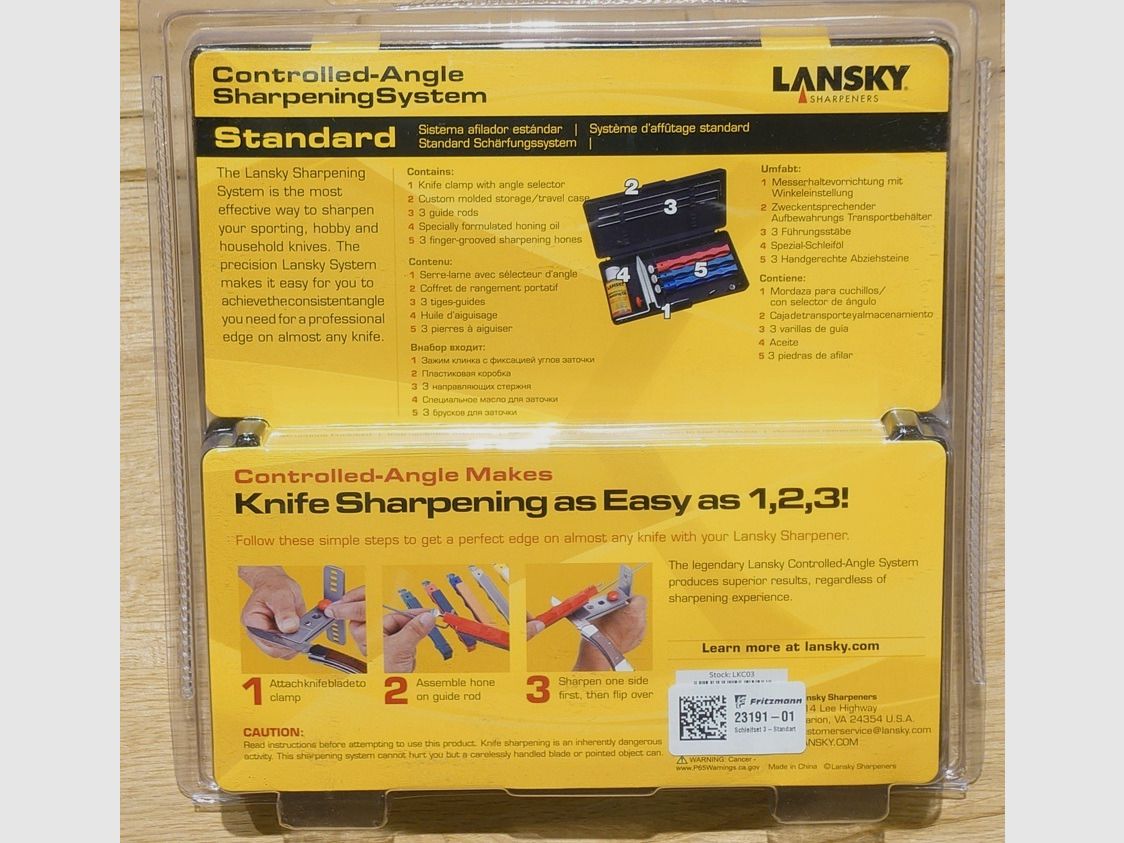 Lansky messcherfset met 3 slijpstenen, houder, honingolie en instructies