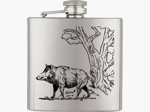 Jagd Edelstahl- Flachmann mit Keiler Gravur