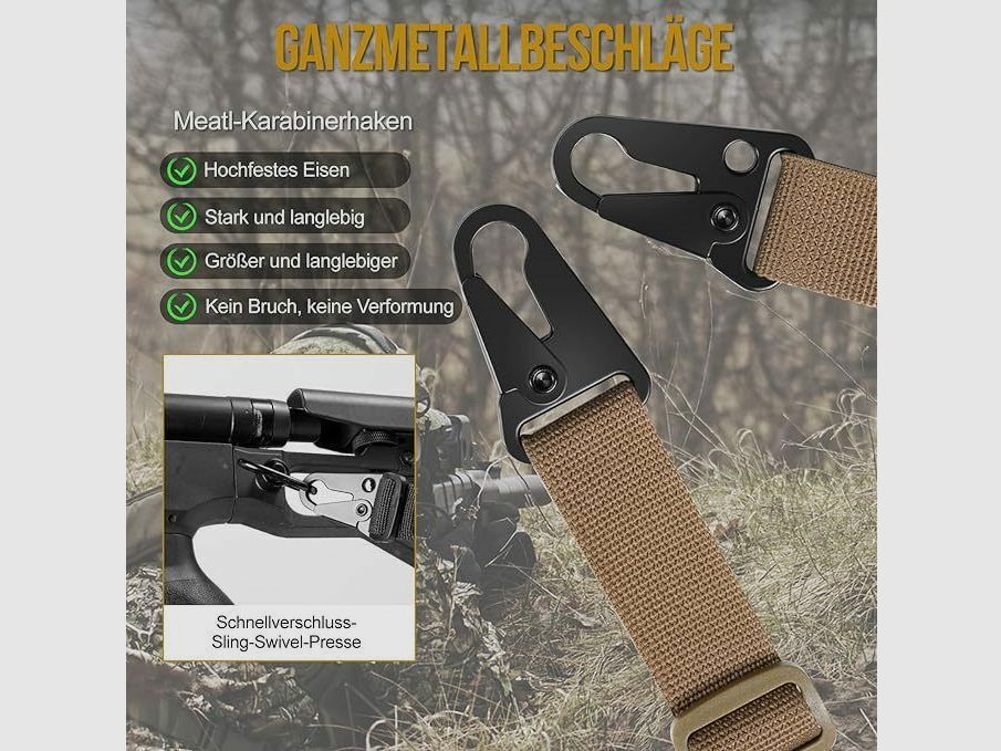 SNS 2 Punktowy Pasek do Karabinu, Tan QD + Hak HK