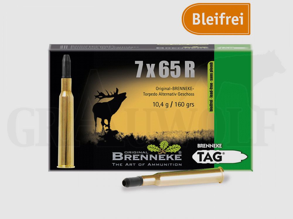 7x65R 160 gr / 10,4 g Brenneke TAG Cartuchos Sin Plomo 20 Piezas