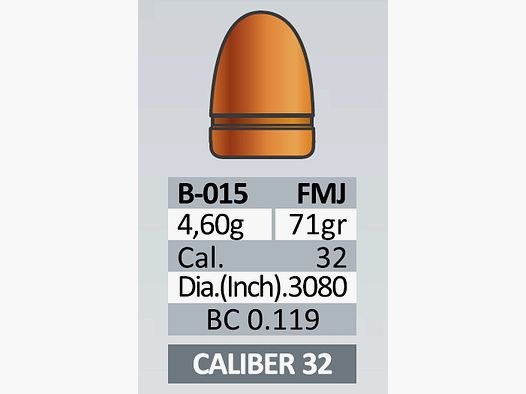 100 Stück PPU | PrviPartizan Kurzwaffen Geschosse #B-015 | CAL32 .3080 - 71grs / 4,6g FMJ (.32 ACP)