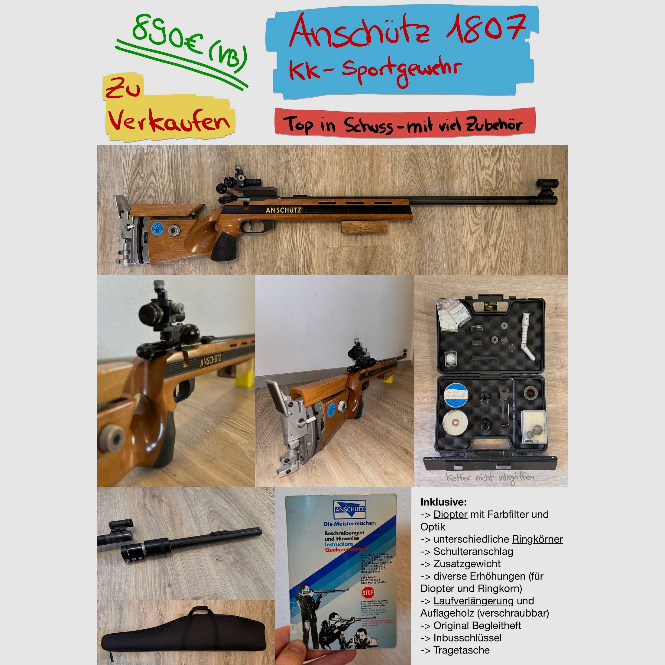 Karabin Anschütz Match 1807 KK – Kompletny zestaw w doskonałym stanie