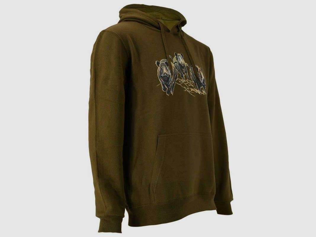 Felpa con cappuccio 3 cinghiali kaki - Cotone poliestere M/3XL, immagine 4 di 6