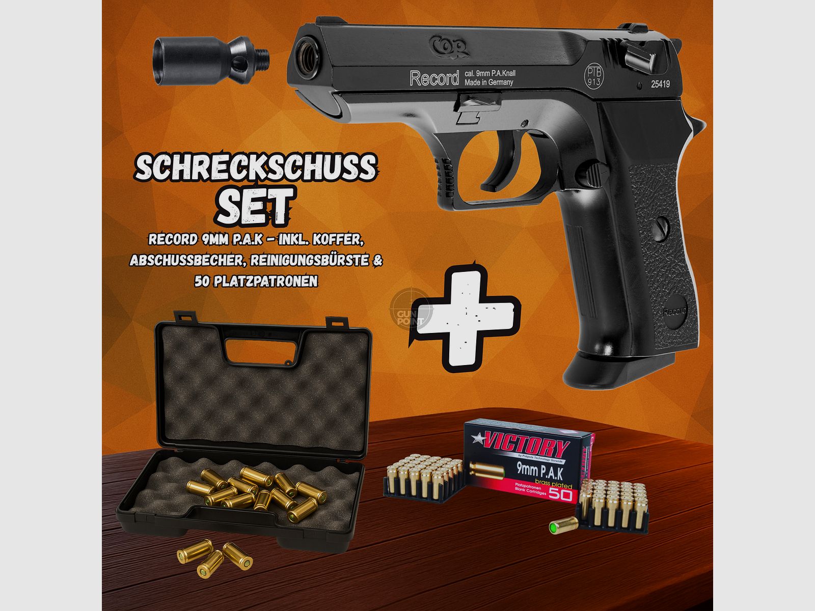 Schreckschuss SET - Gas Signal Pistole - RECORD Modell COP BR. - 9 mm P.A.K inkl. Koffer & 50 Schuss Munition