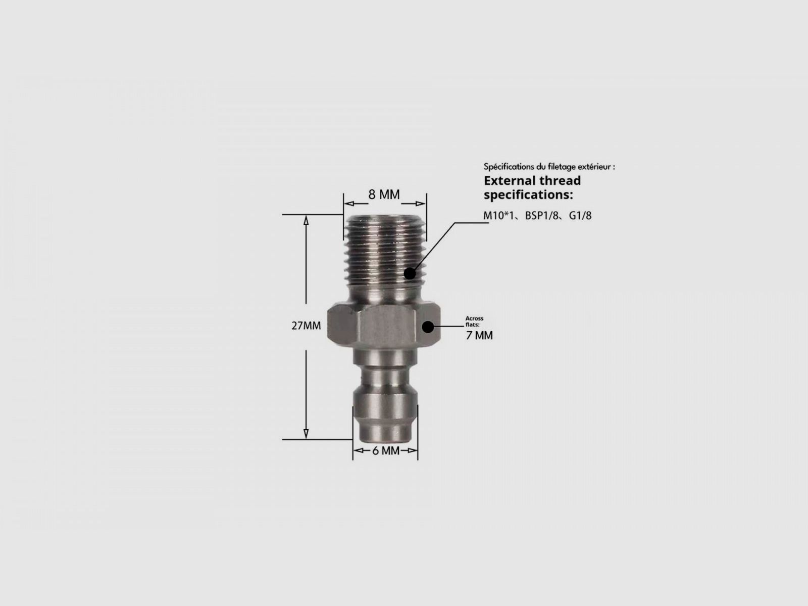 Mannelijke QR-adapter met terugslagklep - M10-draad, afbeelding 3 van 3