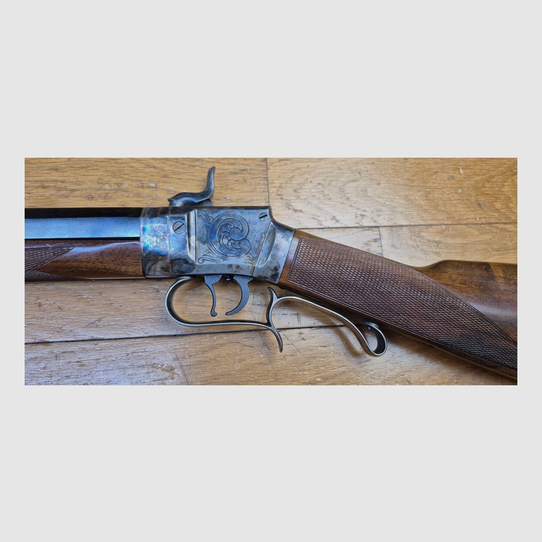 Sehr schöne Reproduktion der Präzisionsbüchse Edwin Wesson – Modell von 1845/49 – Kal. .50 – Italienische Herstellung Moffra di Mainardi für Hege in Deutschland – Schwarzpulverwaffe bekannt für ihre Langstreckenpräzision – Sehr schöne Verarbeitung – Jaspage bei 90% – Holz in TBE – Sehr schöner Lauf – Exzellente Mechanik – Waffe von 1978 – Wunderschön und selten in der Welt des Schwarzpulvers – TBE++, Bild 33 von 39