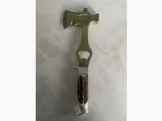 Hache de chasse vintage / hache de camping Solingen – Allemagne avec poignée en corne de cerf