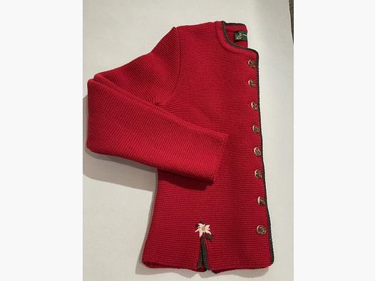 Cardigan da donna in lana merino rossa con edelweiss