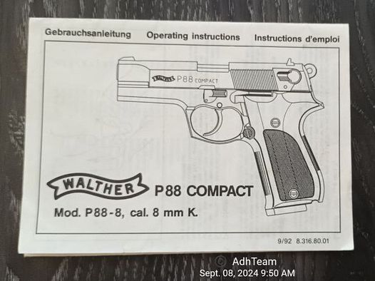 Walther P 88 Mod. P 88 cal. 8 mm K Bedienungsanleitung Handbuch